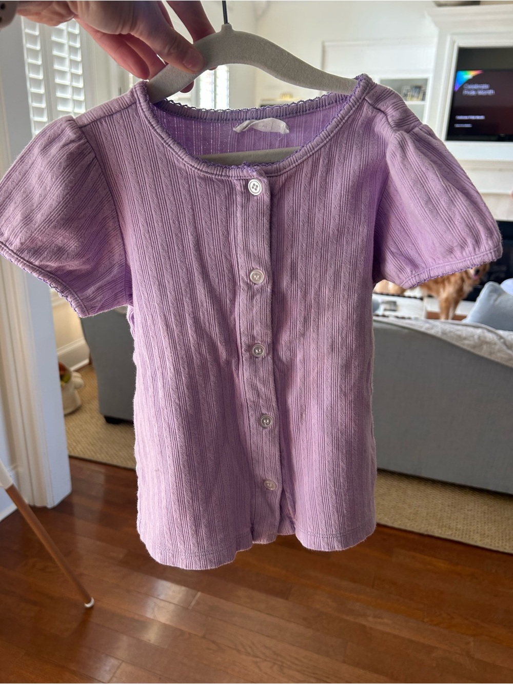Girls' Lavender Button-Down Top - Soft Short Sleeve Shirt